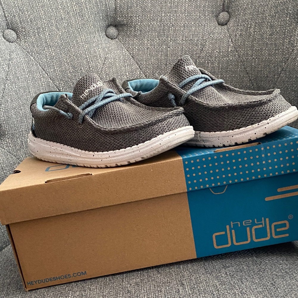 Hey Dude Kids Sneakers in Charcoal and Light Blue